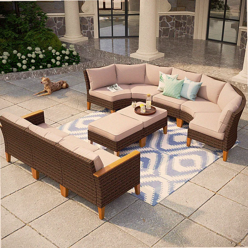 9 Pieces Patio Sectional Sofa Set Rattan Conversation Set Outdoor Furniture Set