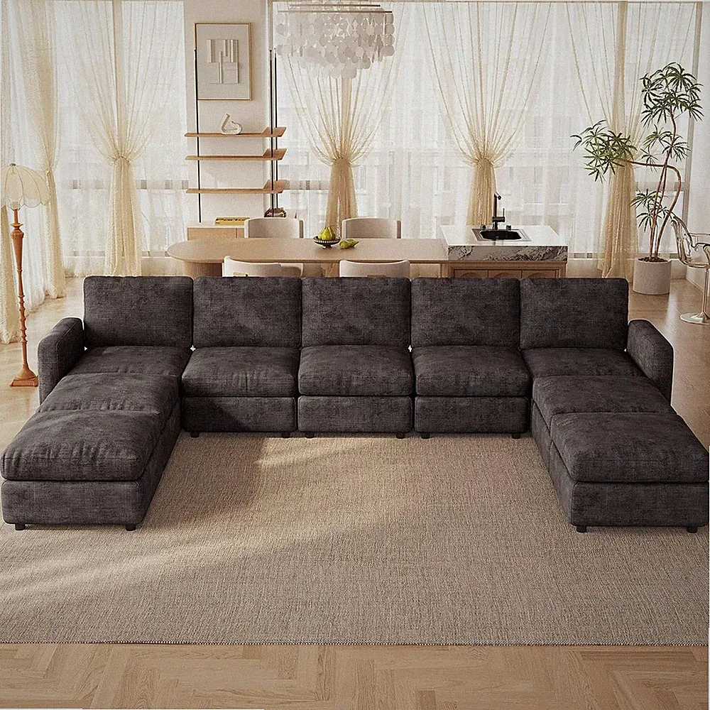 9-Seat Modular Sectional Sofa with 4 Storage Ottomans, Oversized Deep L-Shaped C