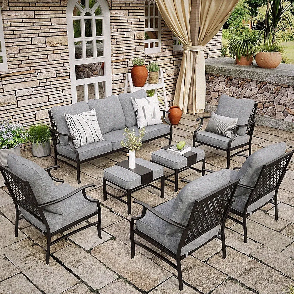 9 Seat Outdoor Sectional Sofa Patio Conversation Set for Garden Yard Lawn Porch