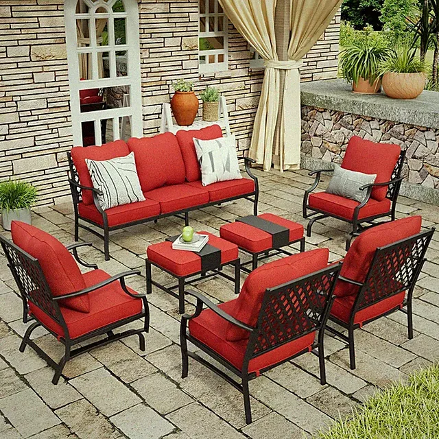 9 Seat Outdoor Sectional Sofa Patio Conversation Set with Rocking Chairs