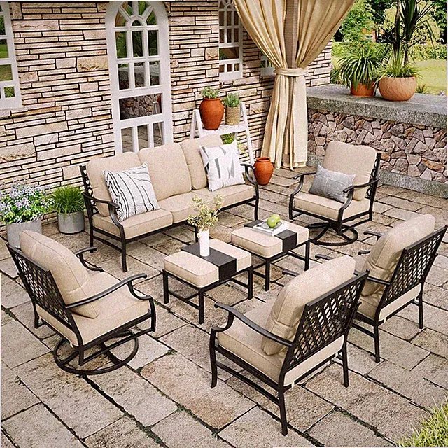9 Seat Outdoor Sectional Sofa Patio Conversation Set with Swivel Chairs