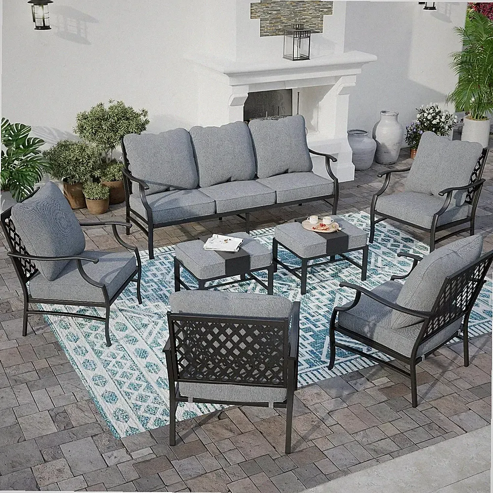 9 Seat Outdoor Sectional Sofa Set with Ottoman Patio Sofa with Thick Cushion