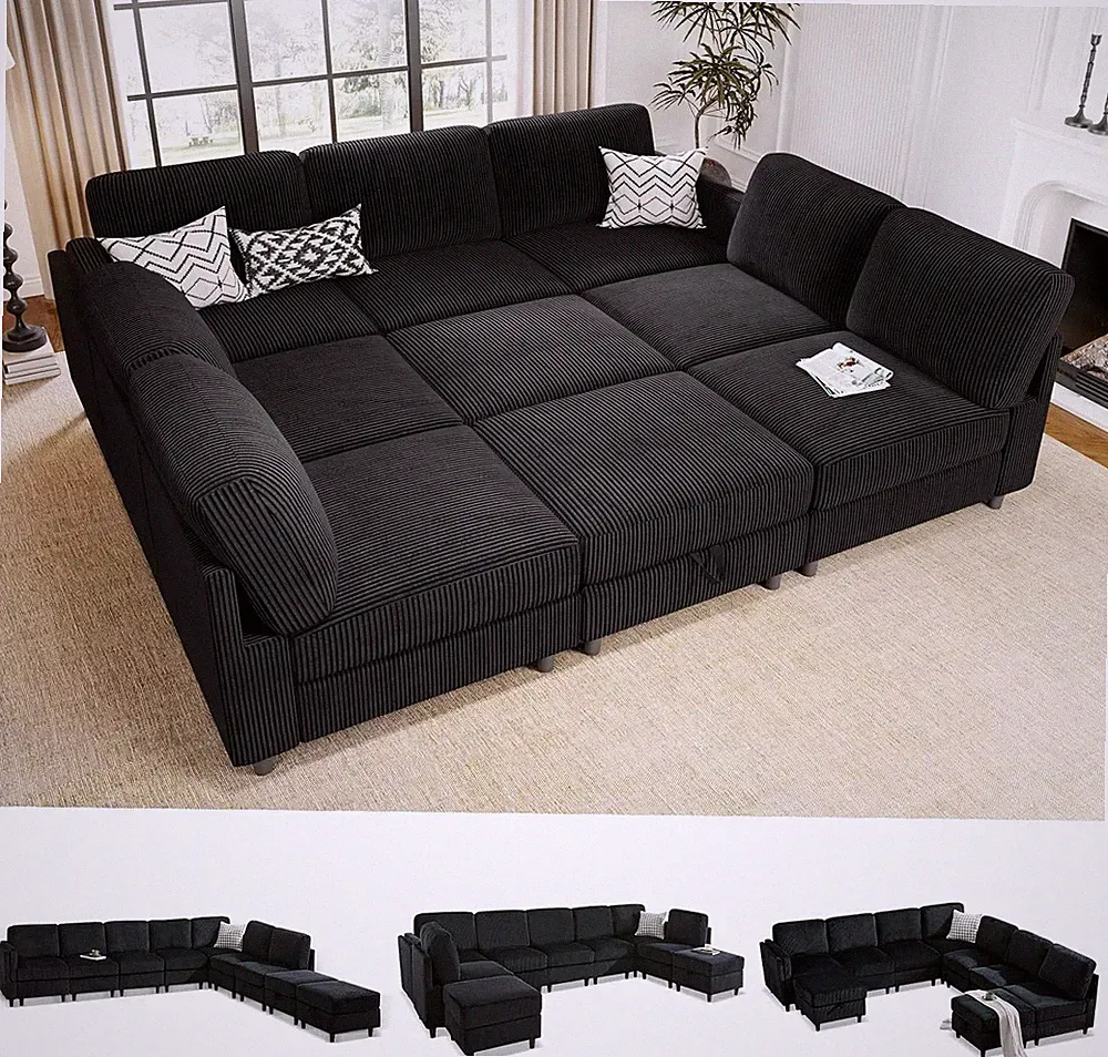 9 Seater Oversized Sofa Bed - 3 * 3 Modular Sectional Large Sofa Bed for Family