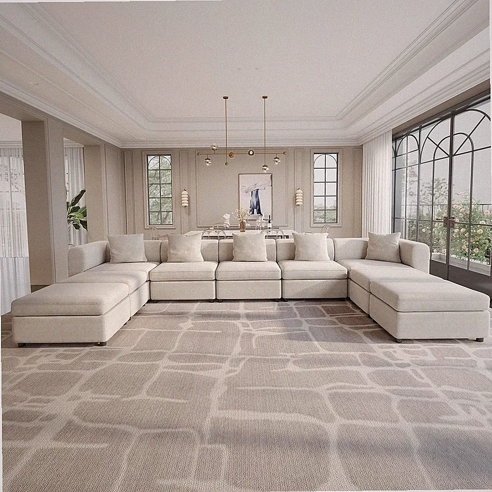9 Seats U Shape Oversized Sectional Sofa Couch for Living Room,5 Seats with 4 St