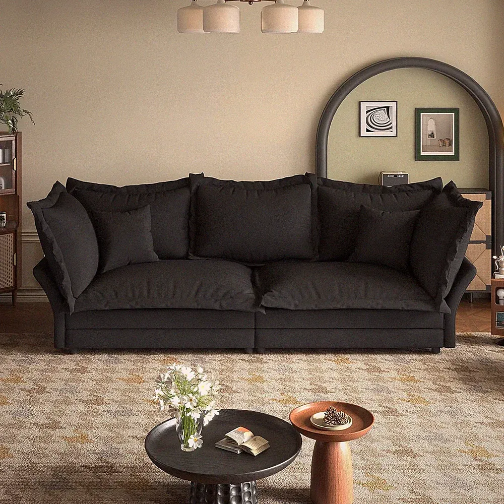 90.5" Convertible Sectional Sofa with Soft Pillows Modular Chaise Lounge
