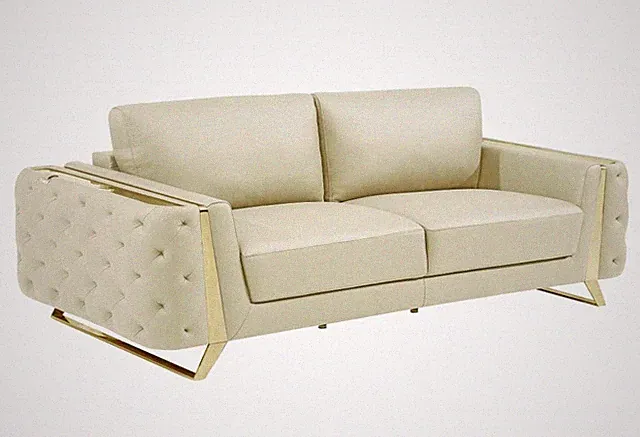 90 Beige Italian Leather Sofa With Gold Legs