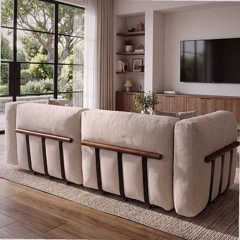 90" Chenille Loveseat Modular Sectional Sofa Metal Support Throw Pillows Beige