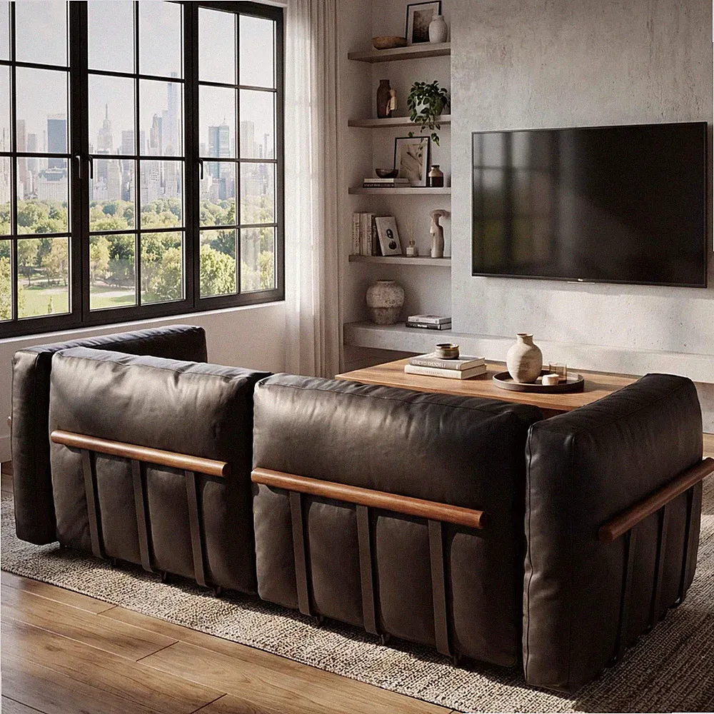 90" Leather Modular Sectional Loveseat Sofa Wood Frame Black Pillows