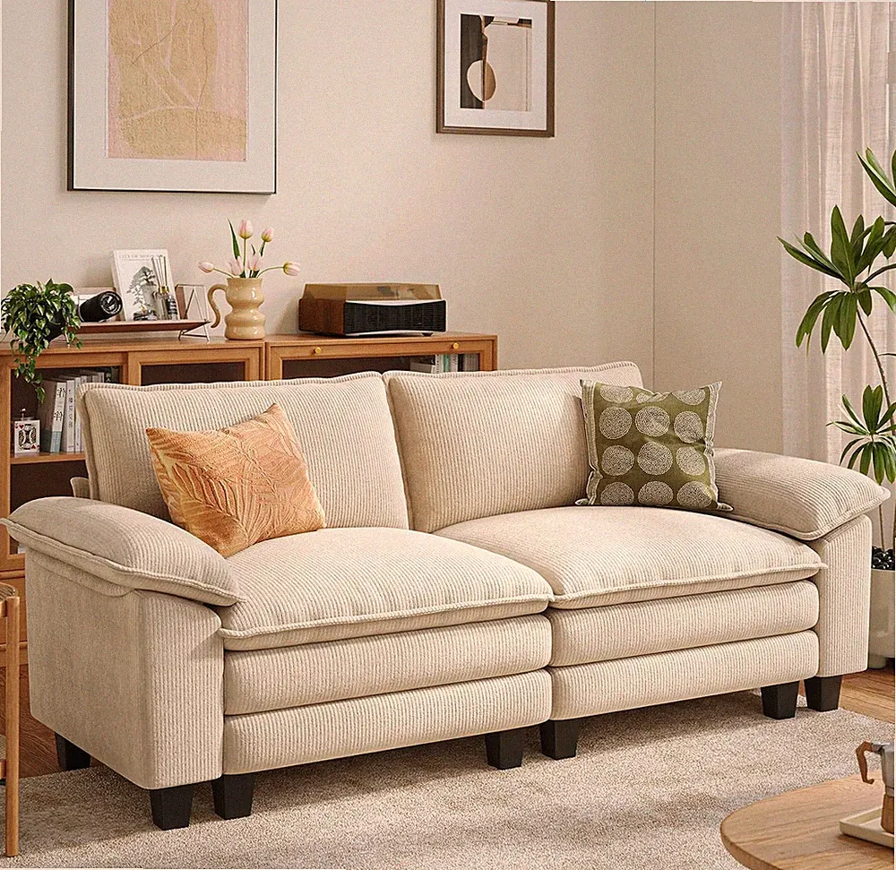 90" Modular Cloud Love Seat Sofa, Corduroy Soft Sectional Couch, Modern Comfy Lo