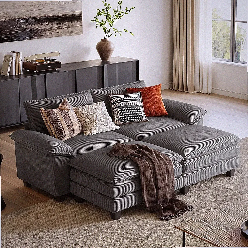 90'' Modular Sectional Sofa 2 Seat Couch Corduroy Cloud Couch with Deep Seat, Mo