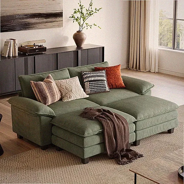 90'' Modular Sectional Sofa 2 Seat Couch Corduroy Cloud Couch with Deep Seat, Mo