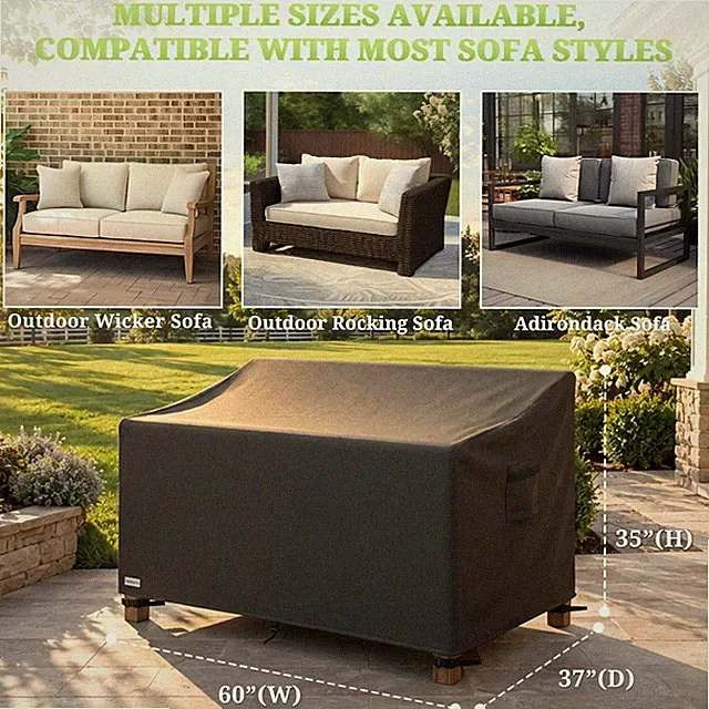 900D Patio Sofa Cover 60" Waterproof with 4 Buckles Drawstring UV Resistan