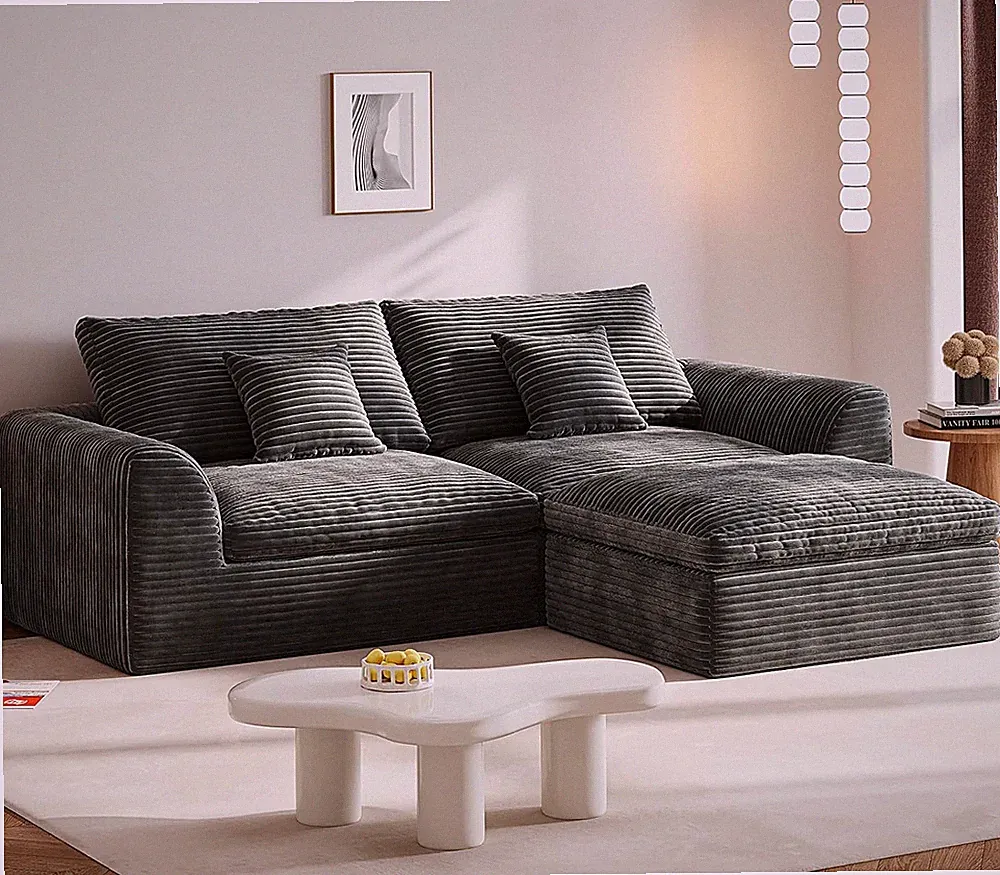 91″ Boneless Couch 3-Seater Modular Sectional Sofa with Ottoman for Living Room