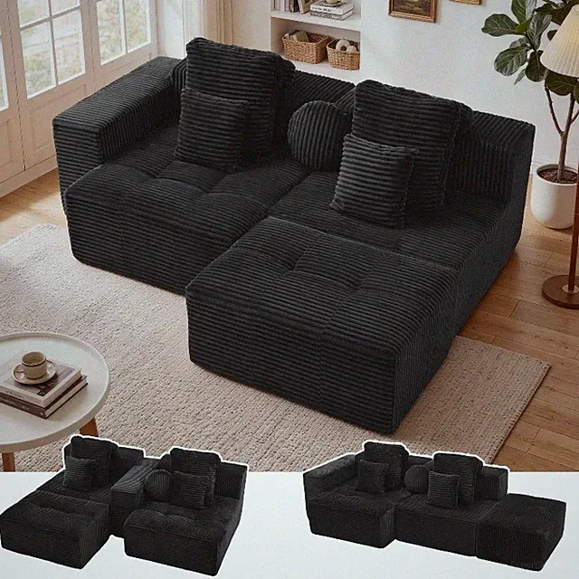91" Cloud Sectional Couches Convertible L-Shape Boneless Couch with Ottoman