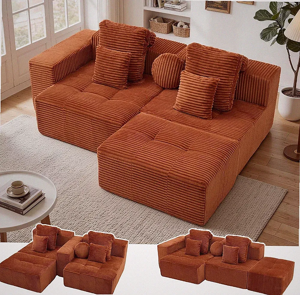 91" Cloud Sectional Couches for Living Room, Convertible L-Shape Boneless Couch