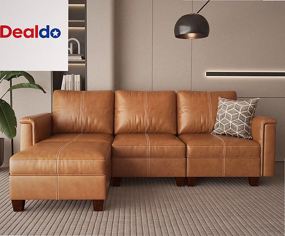 91" Faux Leather Modular Sectional Sofa with Storage, Mid Century Modern Section