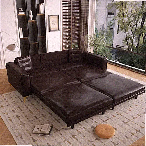 92.1"King Size Pull Out Sofa Bed,3-in-1 Faux Leather Convertible Sleeper Sofa