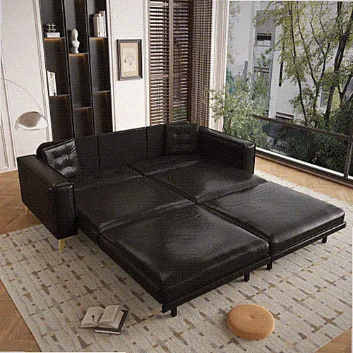 92.1"King Size Pull Out Sofa Bed,3-in-1 Faux Leather Convertible Sleeper Sofa