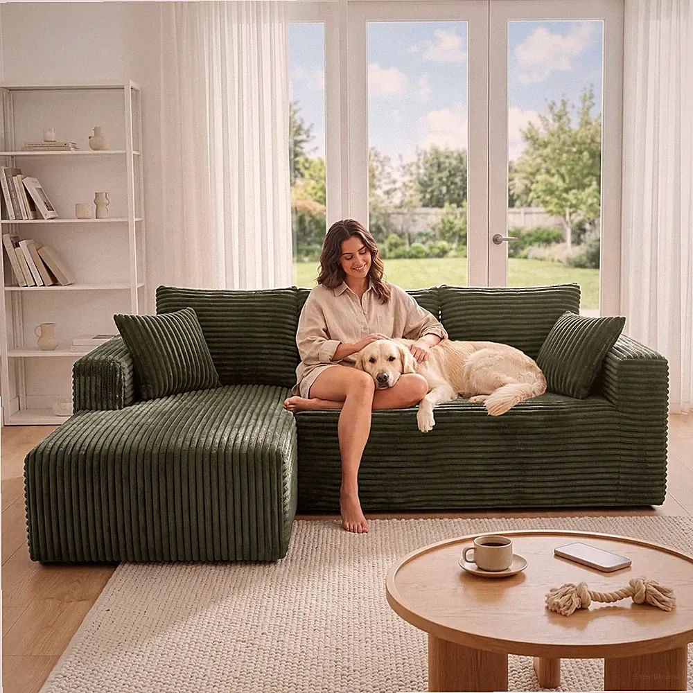 92.5" Boneless Couches for Living Room, L-Shaped Cloud Couch with Deep Seat