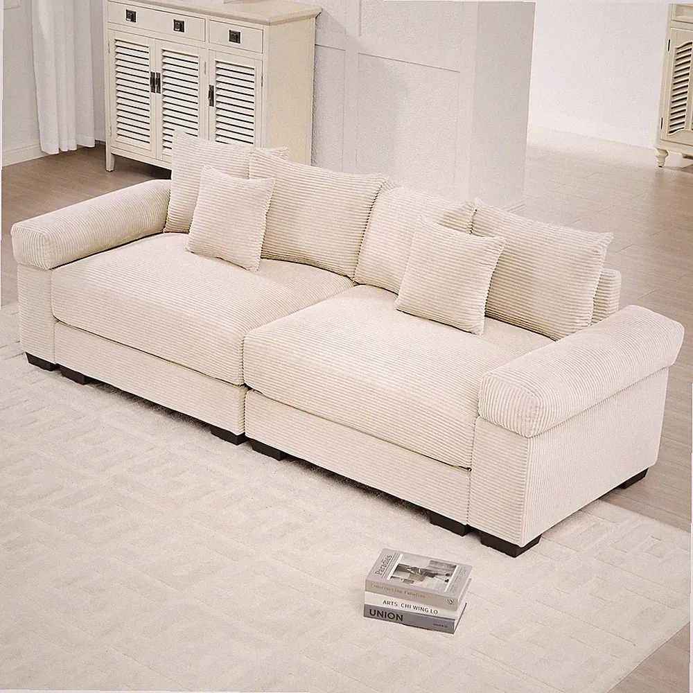 92" Cream Corduroy Oversized Modular Deep Seating Living Room Sectional