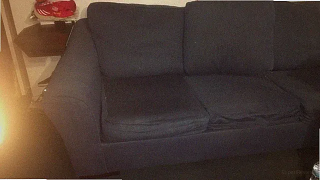 92 Inch Ashley Furniture Sofa Couch with Pillows In Blue Fabric; Contemporary
