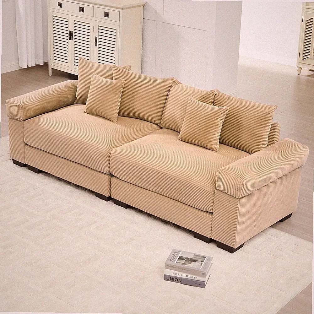 92-inch Corduroy Sectional Sofa, Modular Oversized Couch, 2-Seater