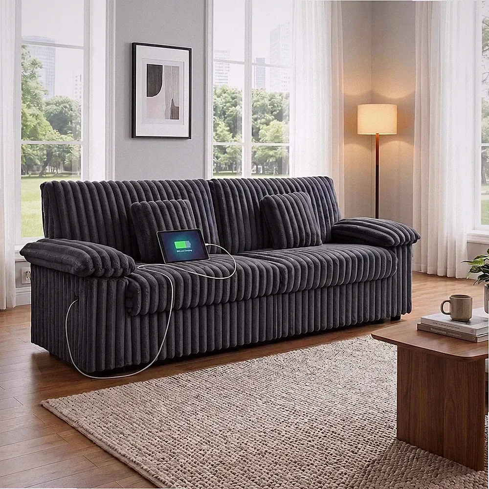 92" Loveseat Sofa with USB Port, Comfy Corduroy Cloud Couch for Living Room