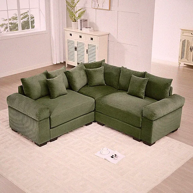 92" Modular Section 2 Seater L-Shaped Corner Sofa, Convertible Modern Corduroy C