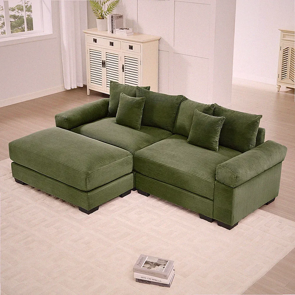 92" Oversized Cloud Modular L-Shape Sectional Couch,Soft Corduroy Fabric,w/Chai