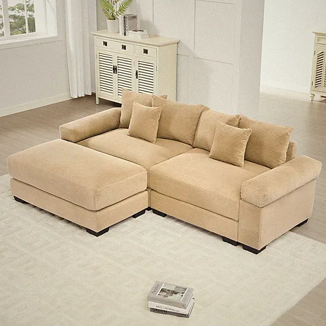92" Oversized Cloud Modular L-Shape Sectional Couch, Soft Corduroy Fabric, with
