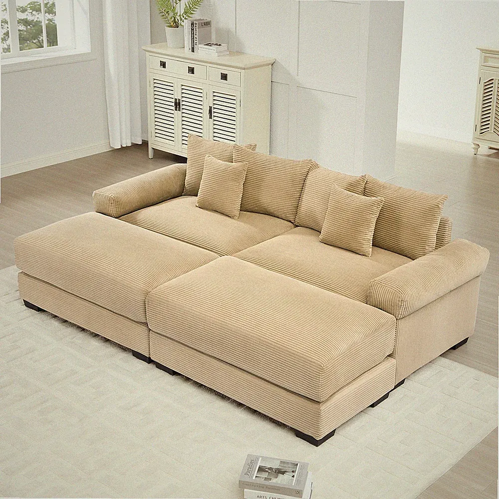 92" Oversized Cloud Modular Sectional Couch, Soft Corduroy Fabric with 2 Ottoma