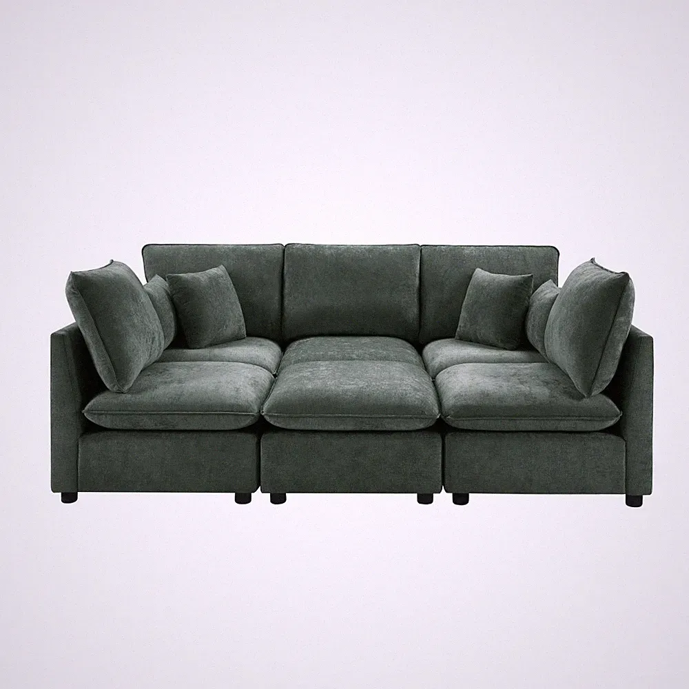 93.7"Chenille Modular U-Shaped Sectional Sofa Movable Ottoman USB Charging Ports