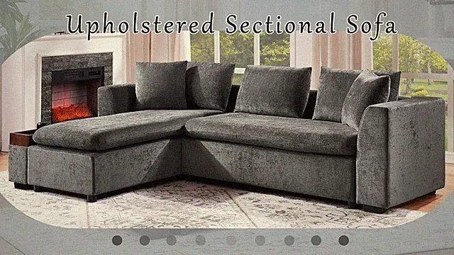 93.7-Inch L-Shaped Sectional Sofa with Wooden Storage Compartment Gray