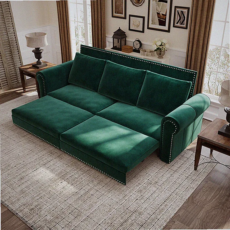 93.7" King Pull Out Chesterfield Sofa Bed 3-in-1 Velvet Convertible Sleeper Sofa