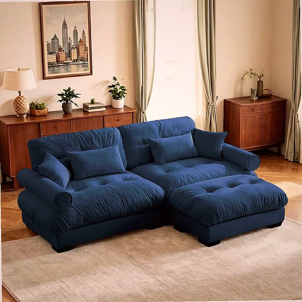 93.7" Loveseat Sofa, 2 Seater Modular Sectional Sofa, Blue Large L Shaped Sectio