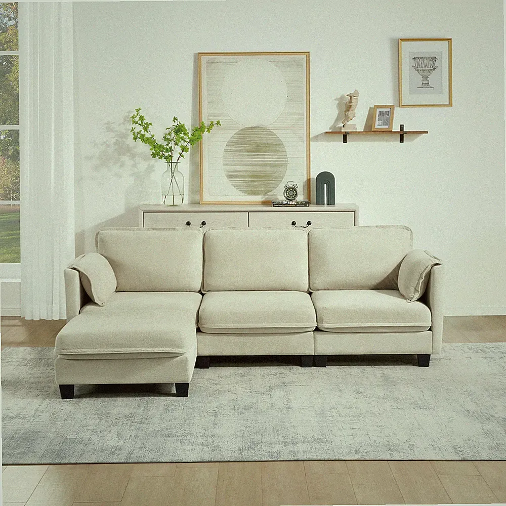 93-inch L-shaped sofa w/cotton-linen brushed fabric,detachable storage armrest c