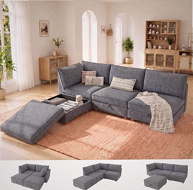 93'' Modular Sectional Sofa,Fsc Certified Chenille Couch,4 Seater Sectional Sofa