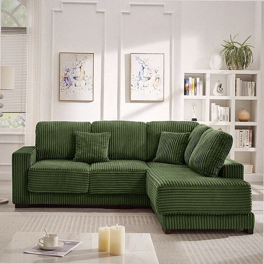 93" Sectional Sofa, L Shaped Sofa Couch with Reversible Chaise Lounge Green