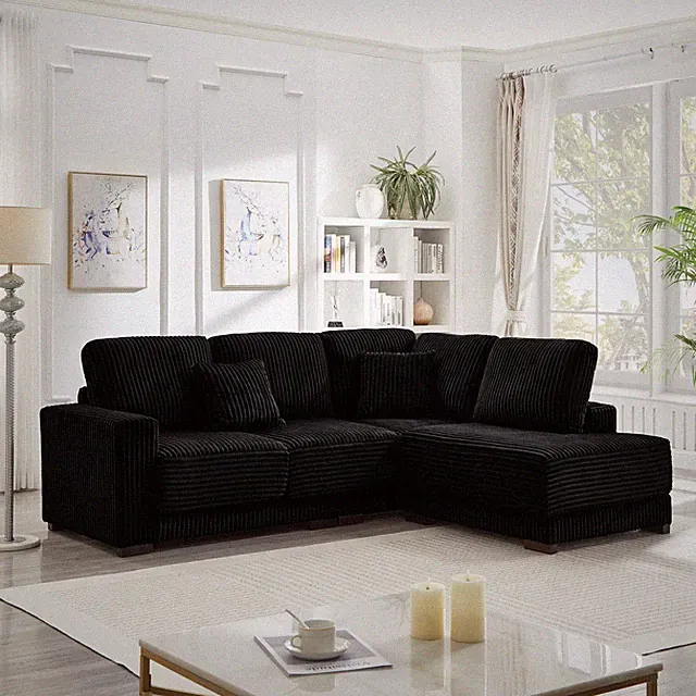 93" Sectional Sofa, L Shaped Sofa Couch with Reversible Chaise Lounge, Upholster
