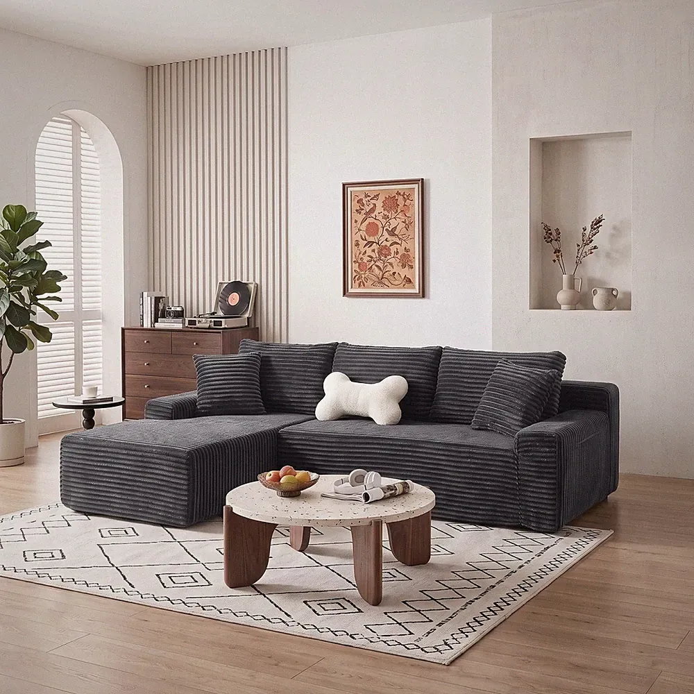 94.06" Left Chaise L-Shaped Sectional Sofa Corduroy Gray