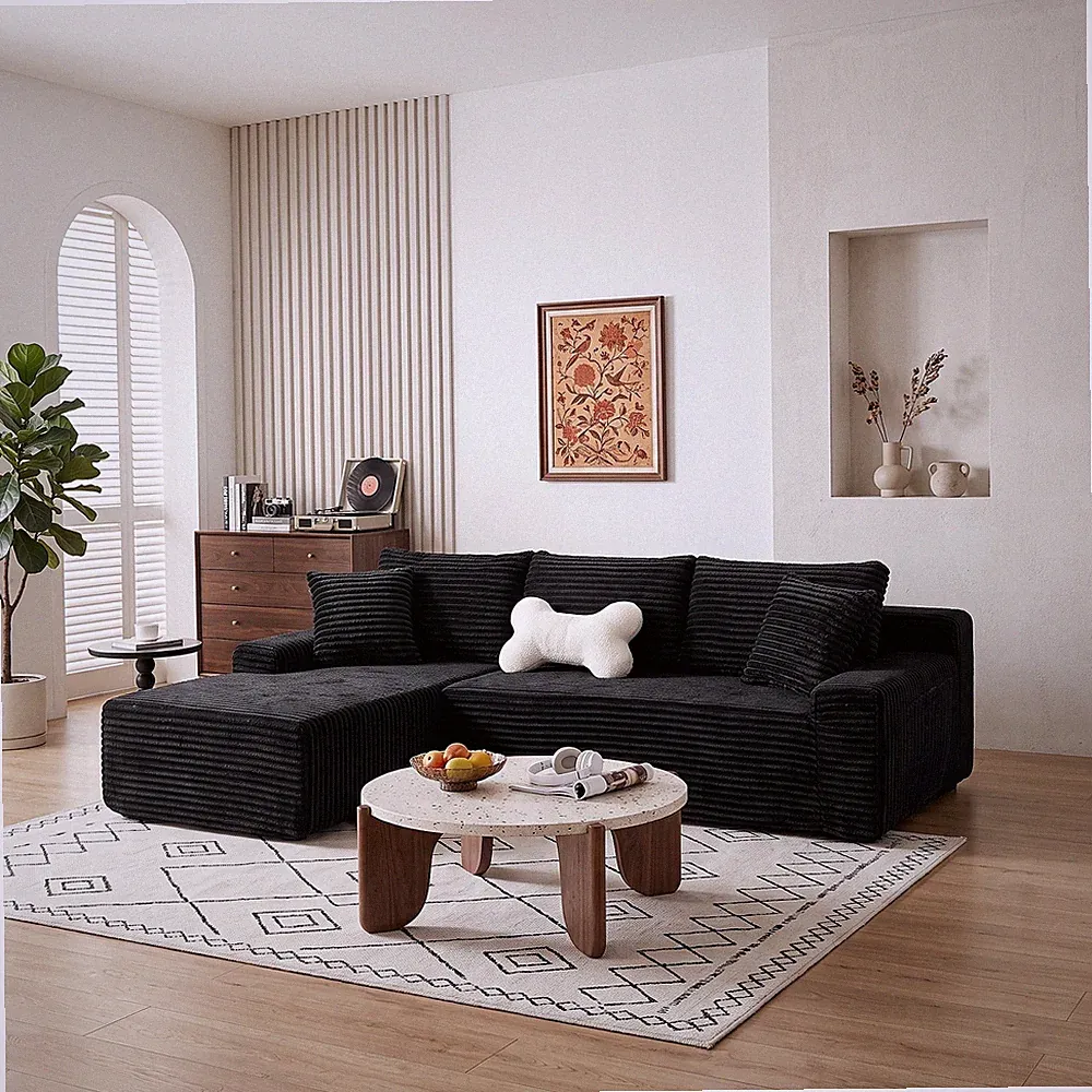 94.06" Left Chaise L-Shaped Sectional Sofa with Storage Pockets - Black
