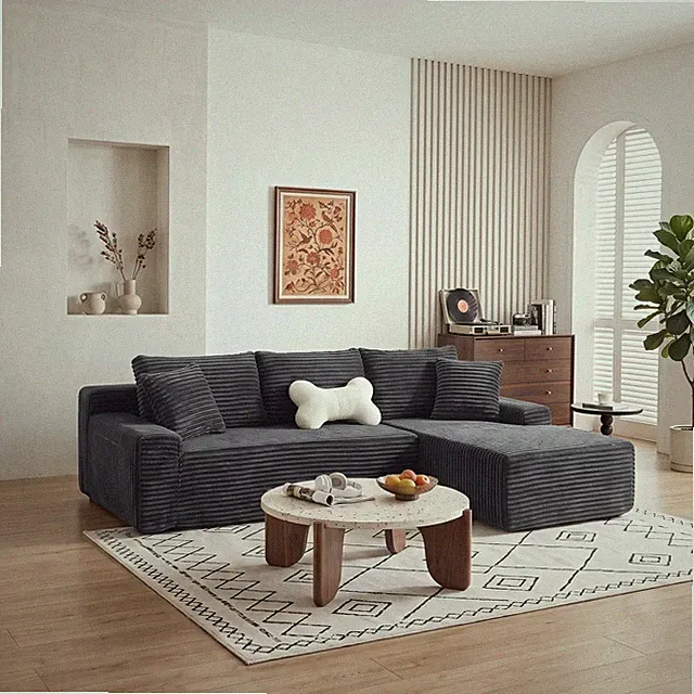 94.06" Right Chaise L-Shaped Cloud Sectional Sofa, Corduroy, Deep Seat, Gray