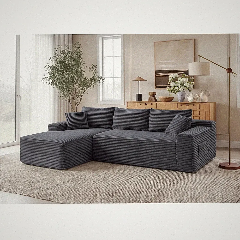 94.5" Cloud Modular Sectional Sofa with L-Shape Chaise, Charcoal Gray