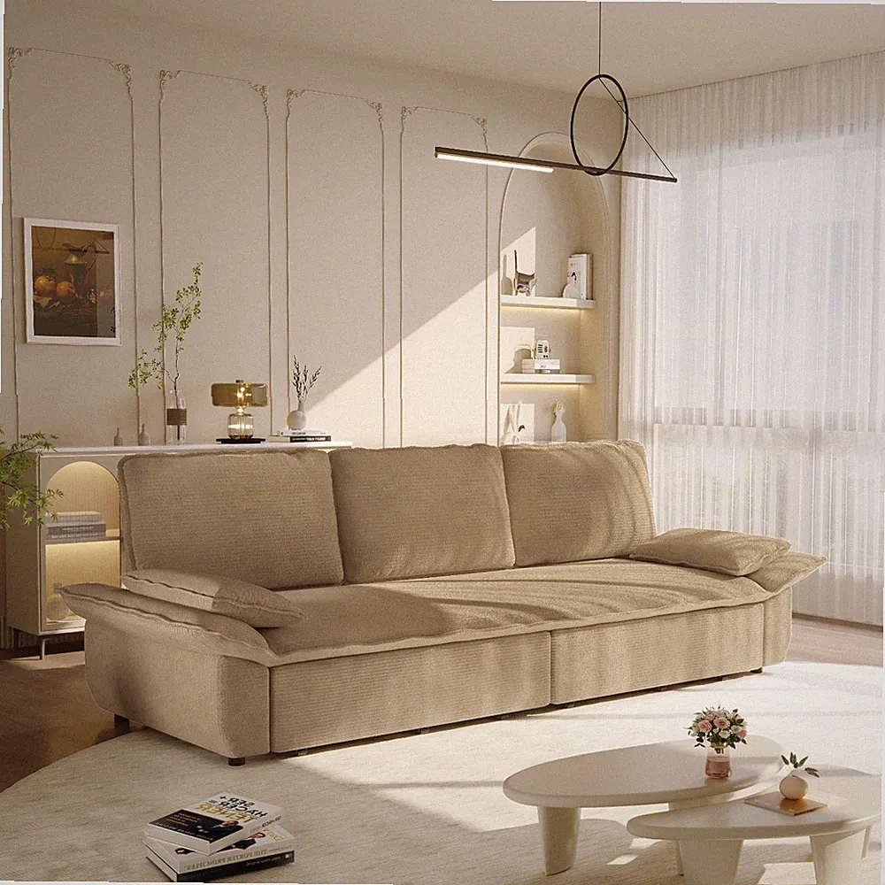 94.5" Modern Corduroy Convertible Pull Out Sofa Bed Sleeper Couch w/ Pillow Arm