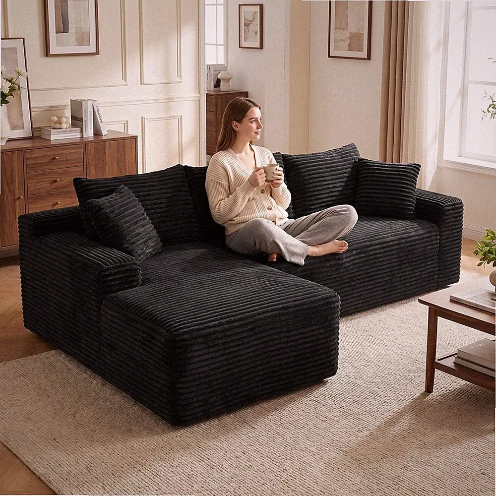 94.5" Modular L-Shape Sectional Sofa with Reversible Chaise, Charcoal Gray