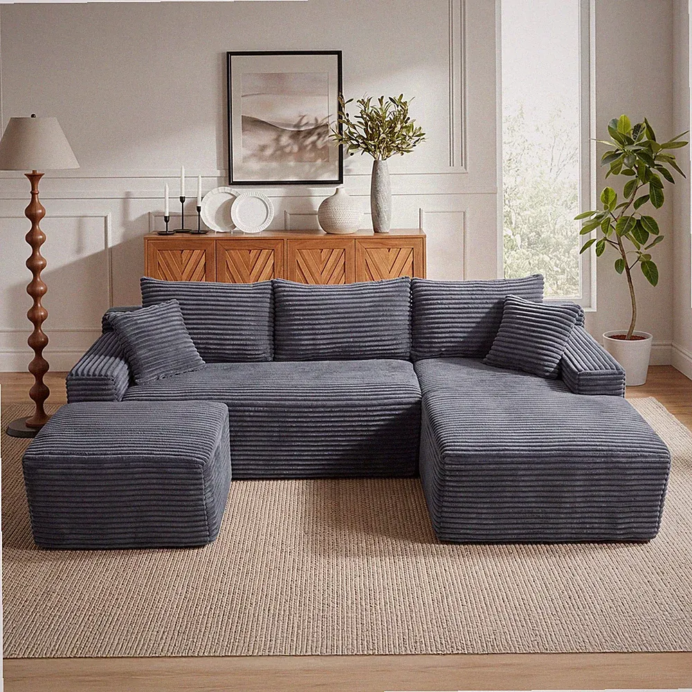 94.5" U-Shaped Cloud Sectional Sofa w/Deep Seat,No Assembly Required,Modula