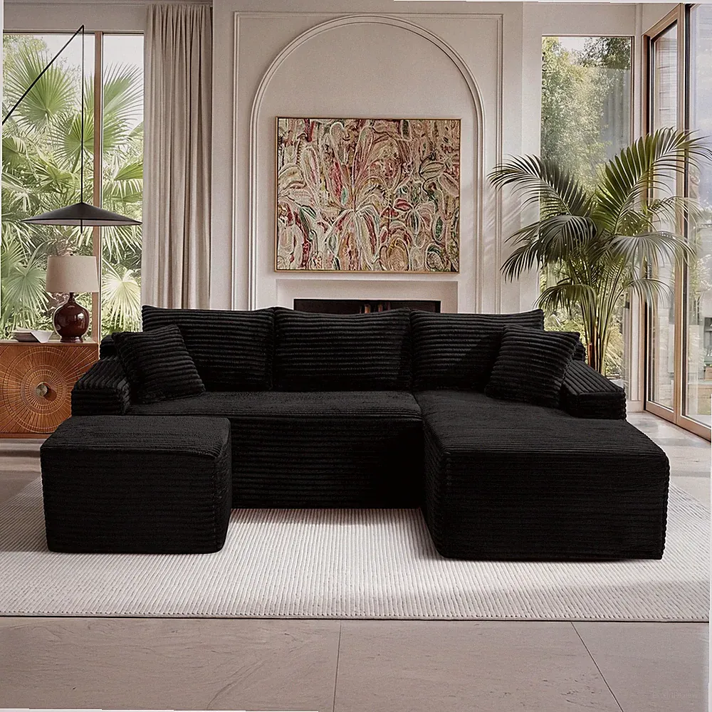 94.5" U-Shaped Cloud Sectional Sofa w/Deep Seat,No Assembly Required,Modular
