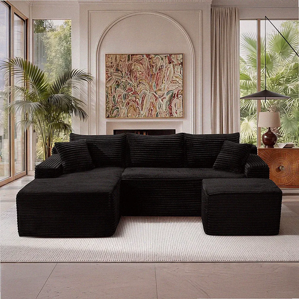 94.5" U-Shaped Cloud Sectional Sofa w/Deep Seat,No Assembly Required,Modular C