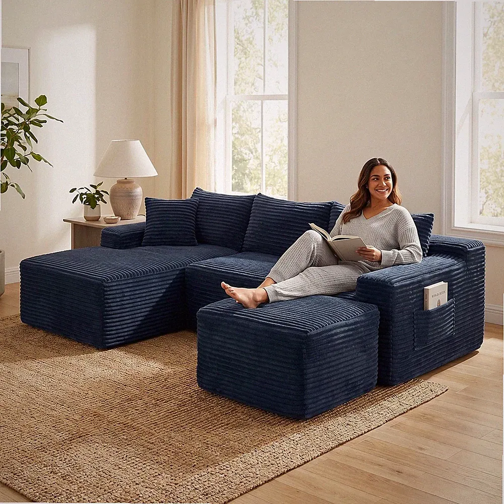94.5" U-Shaped Cloud Sectional Sofa w/Deep Seat,No Assembly Required,Modular Cou