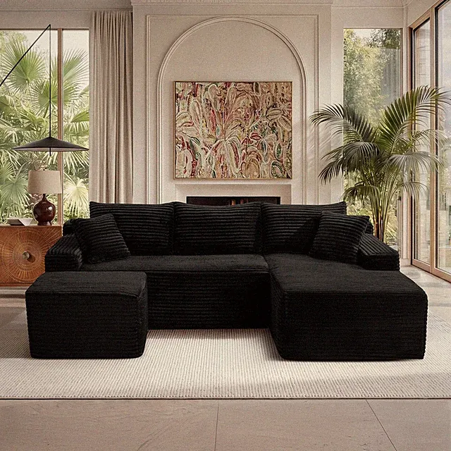 94.5" U-Shaped Cloud Sectional Sofa with Deep Seat,No Assembly Required,Modular